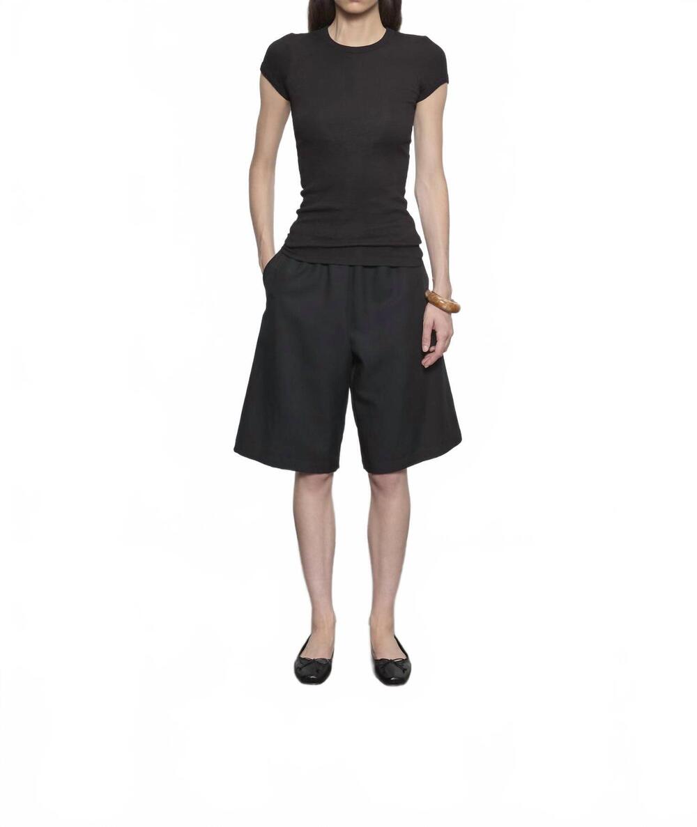 NEW ENZA COSTA textured rib cap sleeve crew top in black